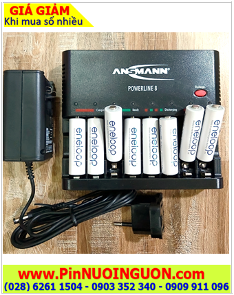 Ansman Powerline 8 _Bộ sạc có chức năng XẢ PIN Kèm 8 pin sạc Eneloop AA2000mAh 1.2v